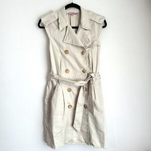 Calypso St. Barth Sleeveless Linen Trench Dress Khaki Belted Button Down Dress S